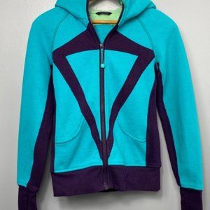 Ivivva Turquoise and Purple Scuba Hoodie Girl Size 12